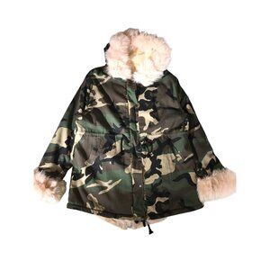 Roiiiii Women's 3 XL Green Camo Faux Fur-Lined Hooded Winter Parka